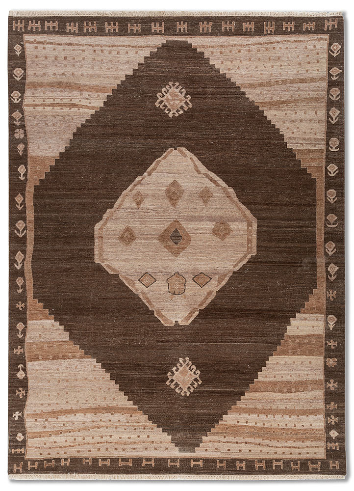 thyme beige and brown wool hand knotted Rug - HeadShot