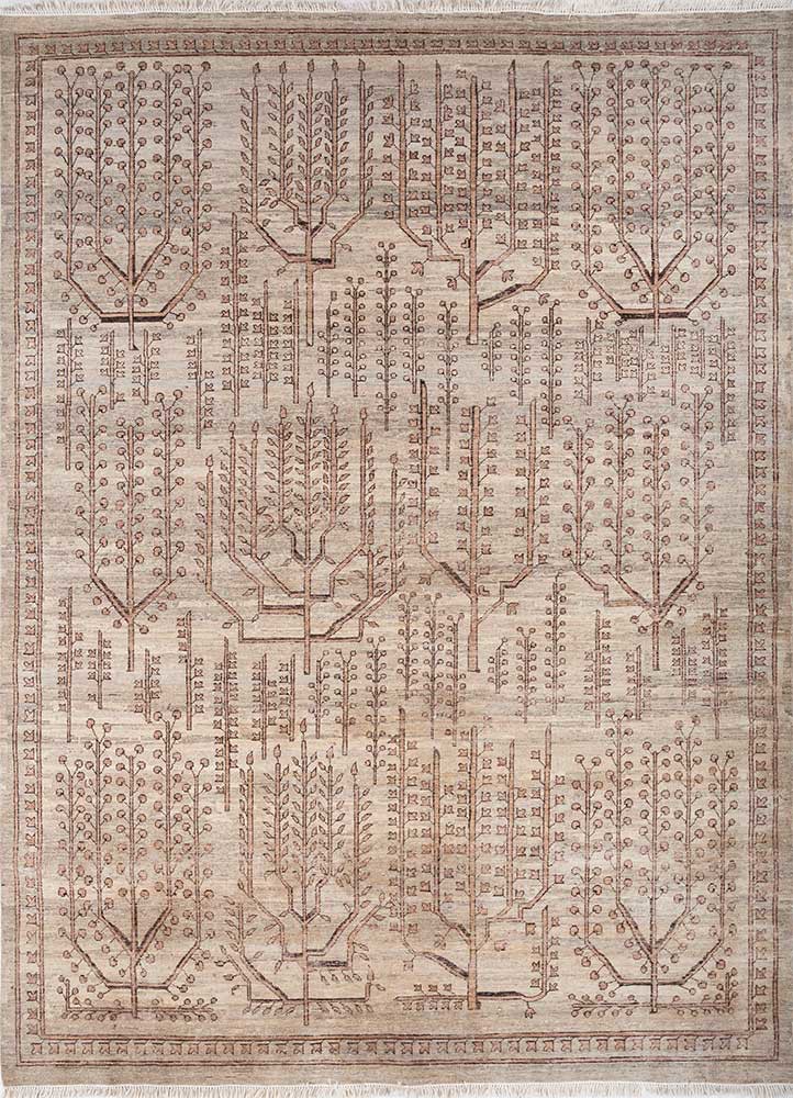 someplace in time beige and brown afghan wool hand knotted Rug - HeadShot