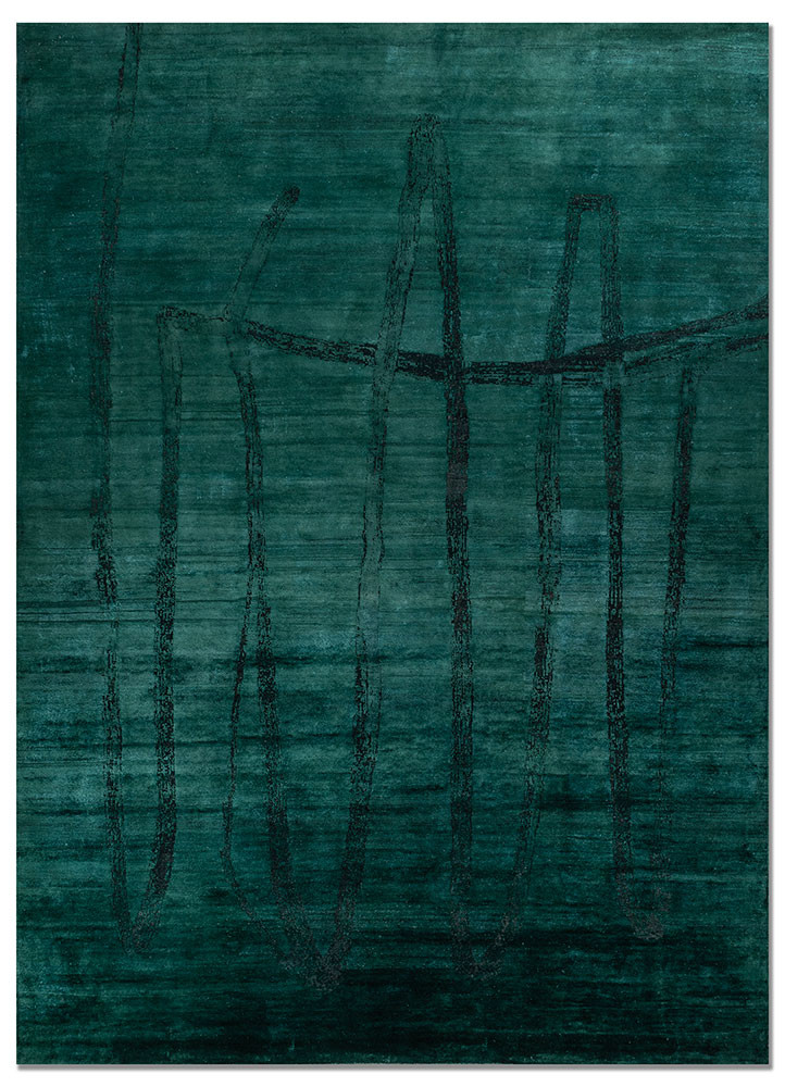 aprezo green wool and silk hand knotted Rug - HeadShot
