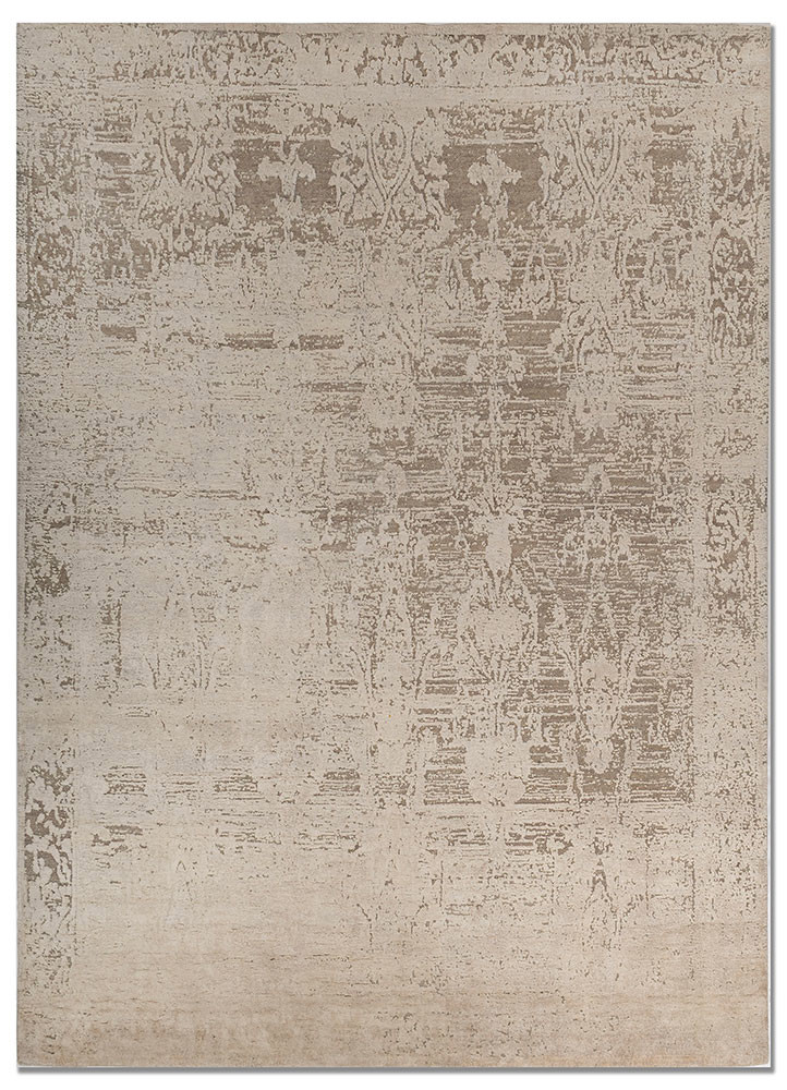 far east ivory wool and silk hand knotted Rug - HeadShot
