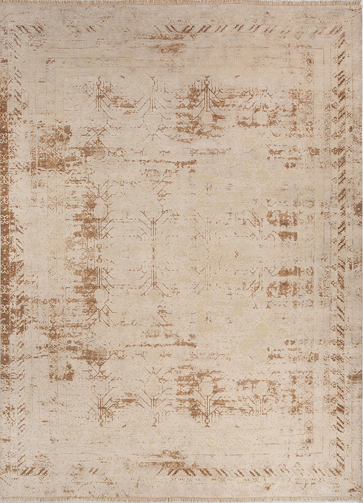 far east ivory wool and silk hand knotted Rug - HeadShot far east ivory wool and silk hand knotted Rug - HeadShot