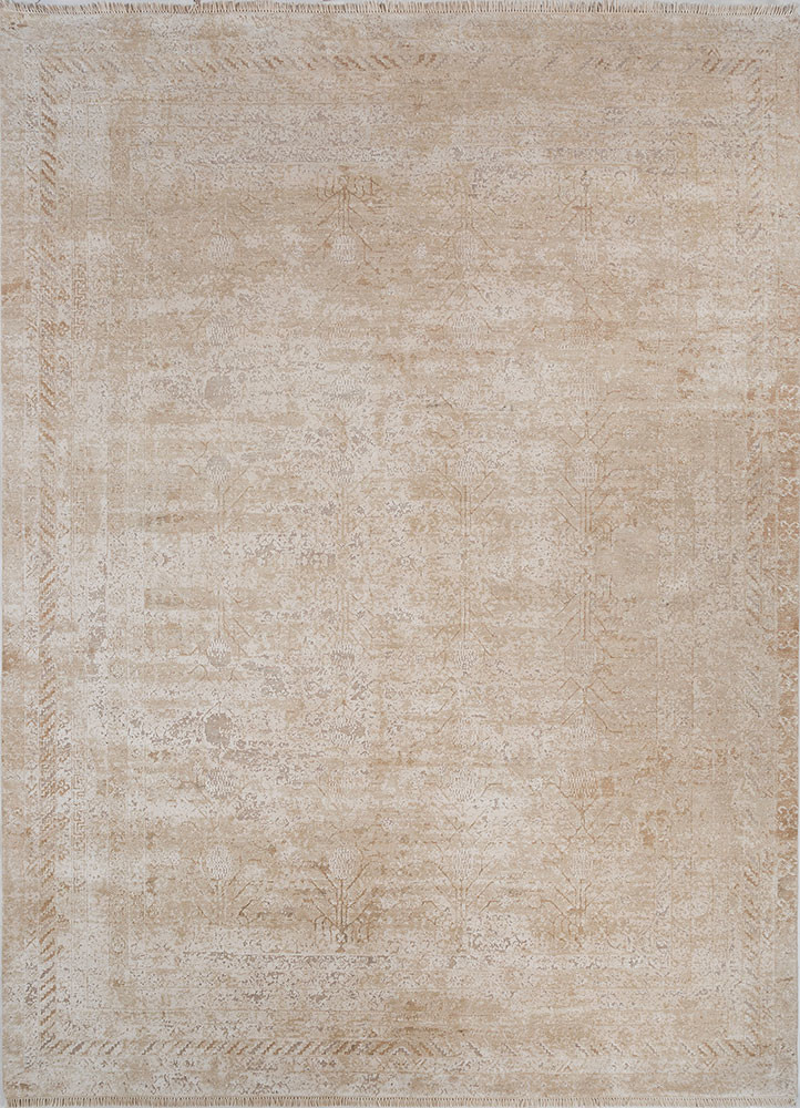 ivory ivory wool and silk hand knotted Rug