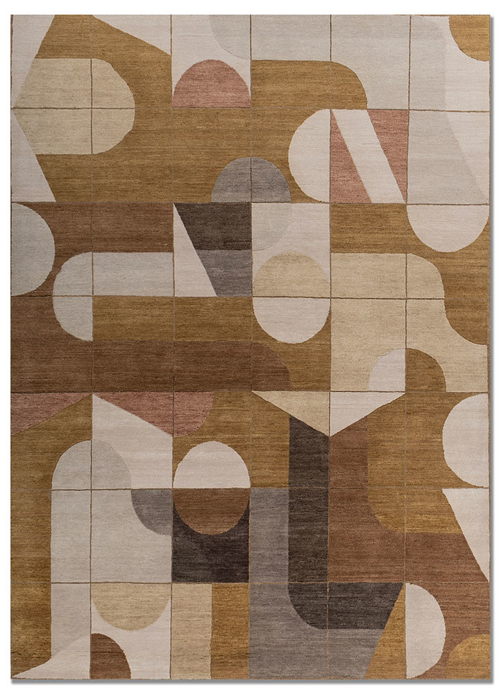 aakar by kavi gold wool and silk hand knotted Rug - HeadShot