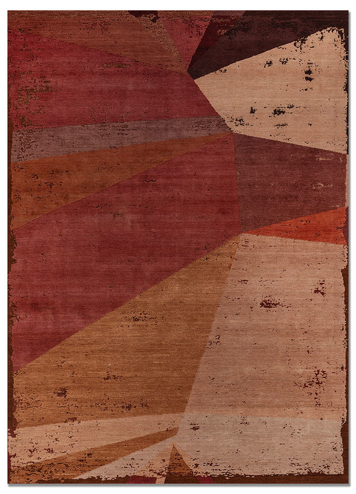 unfold by kavi red and orange wool and silk hand knotted Rug - HeadShot