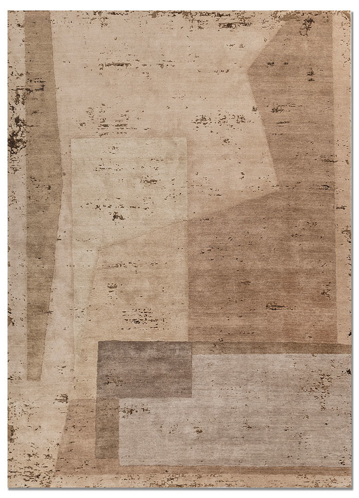 unfold by kavi ivory wool and silk hand knotted Rug - HeadShot