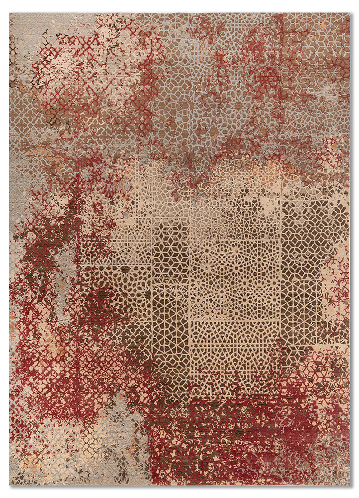 beige and brown beige and brown wool and silk hand knotted Rug