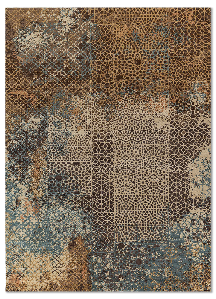 beige and brown beige and brown wool and silk hand knotted Rug