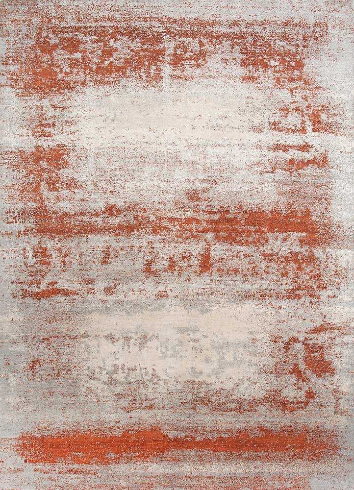  beige and brown wool and silk hand knotted Rug