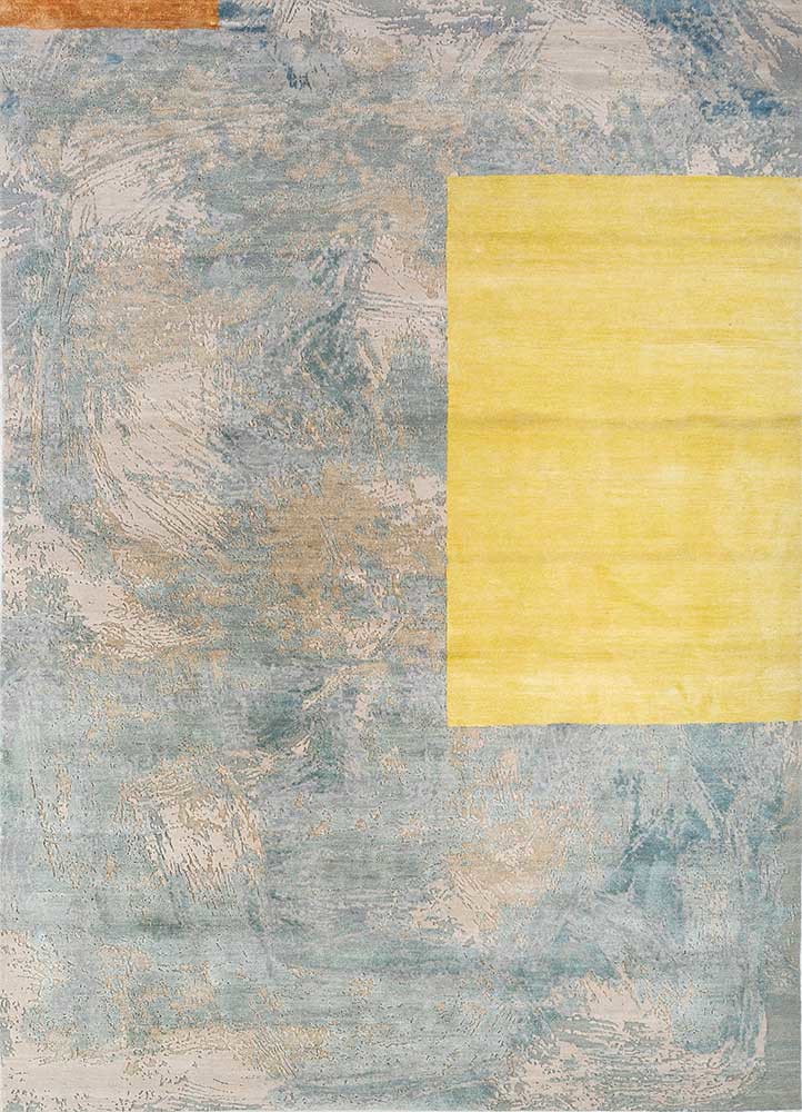  ivory wool and silk hand knotted Rug