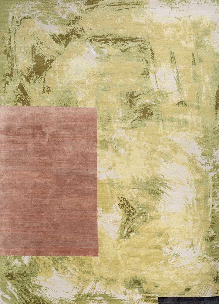  green wool and silk hand knotted Rug