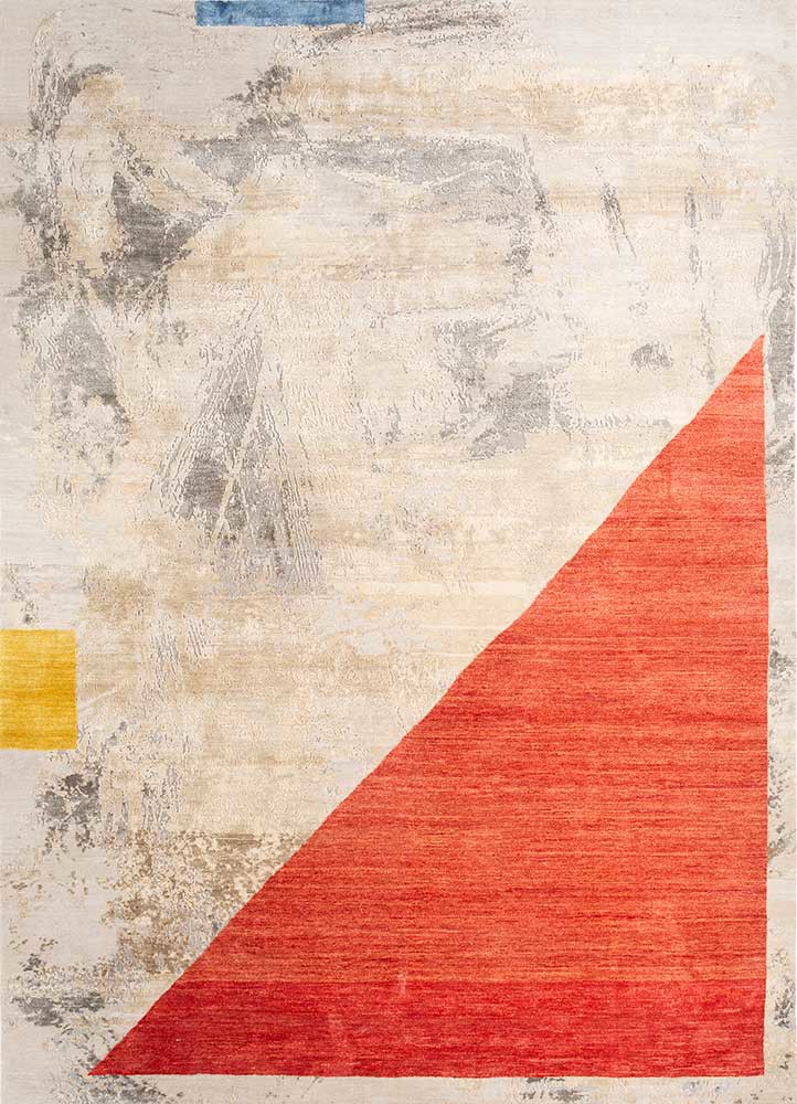  ivory wool and silk hand knotted Rug