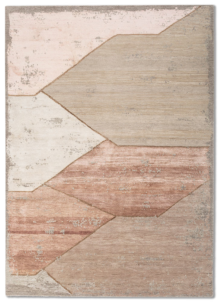 hidden by kavi beige and brown wool and silk hand knotted Rug - HeadShot