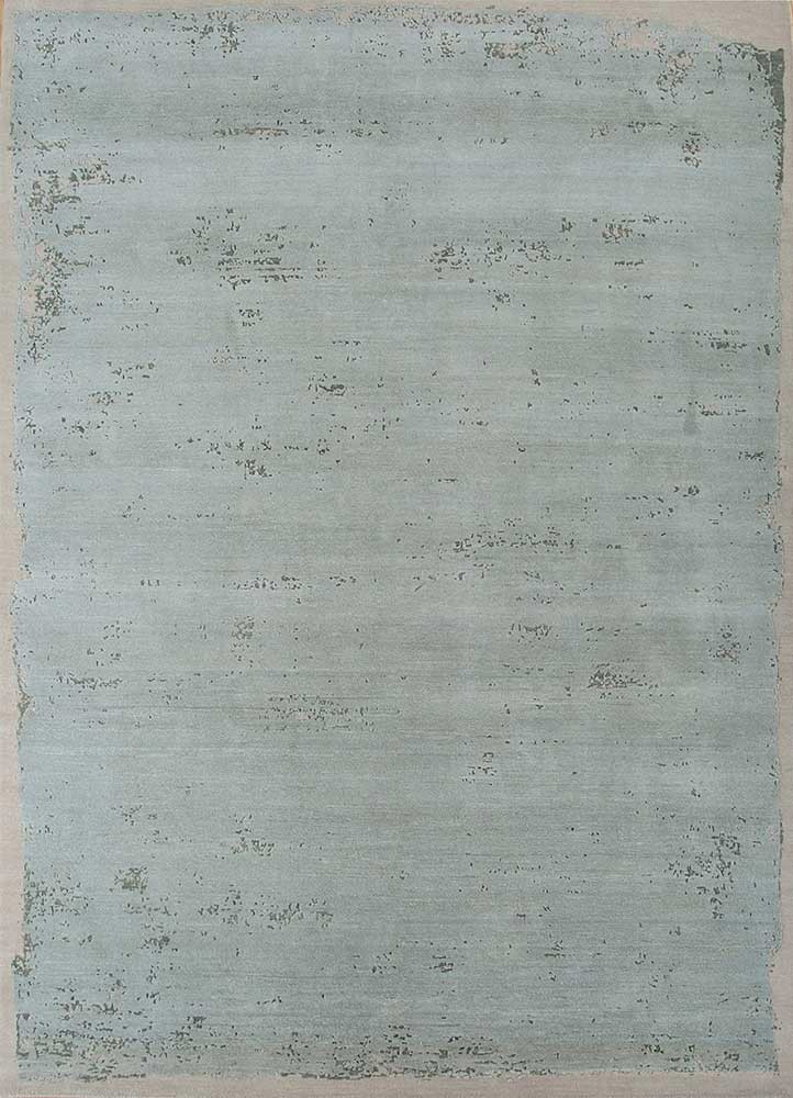 blue blue wool and silk hand knotted Rug