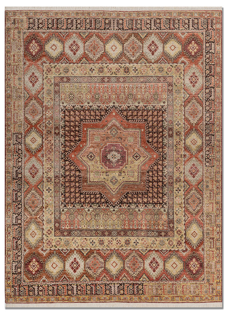 someplace in time red and orange afghan wool hand knotted Rug