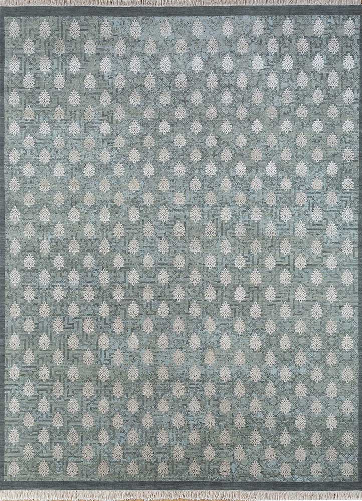  blue wool and silk hand knotted Rug