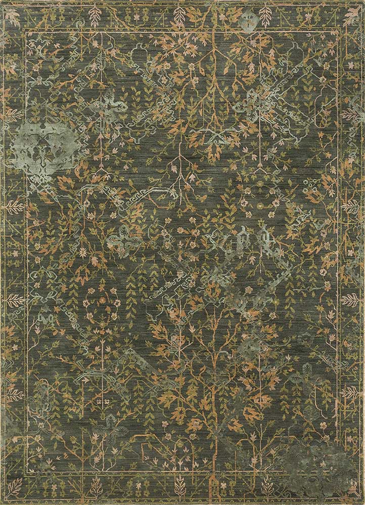 Pansy Green Hand Knotted Wool and Silk RugsEnr956Jaipur Rugs Singapore