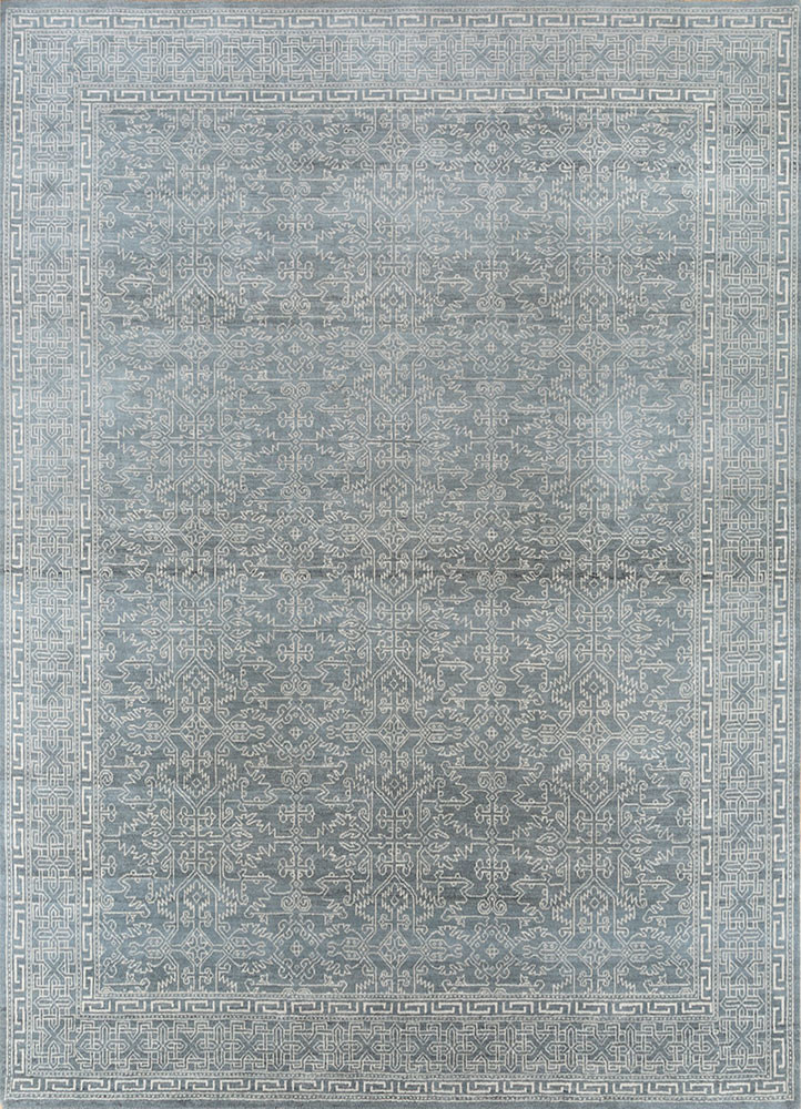 blue blue wool hand knotted Rug