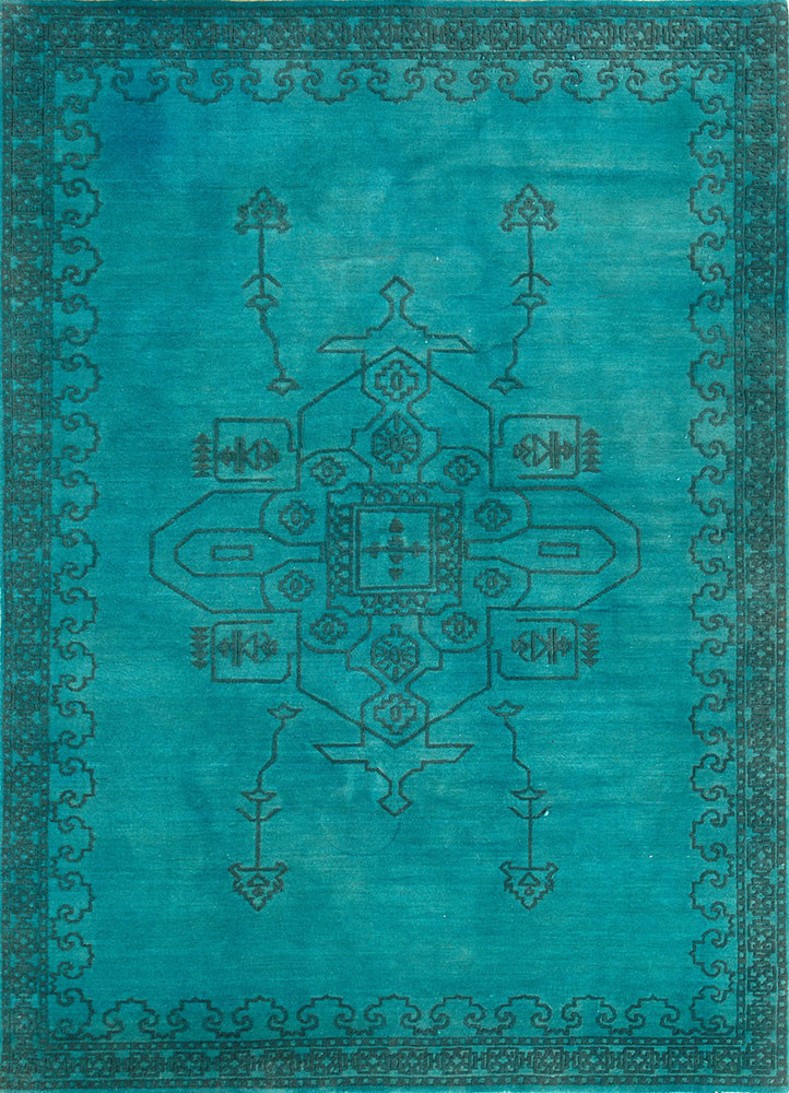 majnun green wool hand knotted Rug - HeadShot