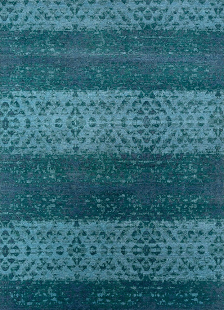 aprezo blue wool hand knotted Rug - HeadShot