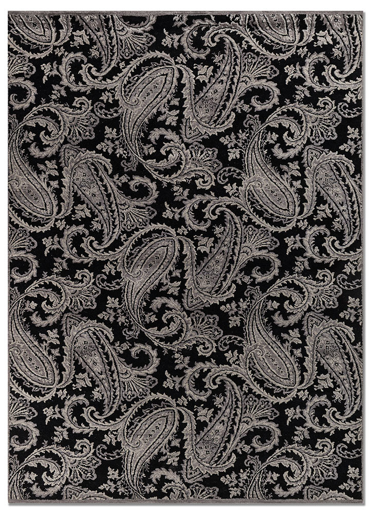 gilded age grey and black wool hand knotted Rug - HeadShot