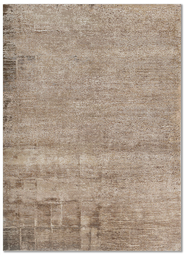  beige and brown wool and silk hand knotted Rug