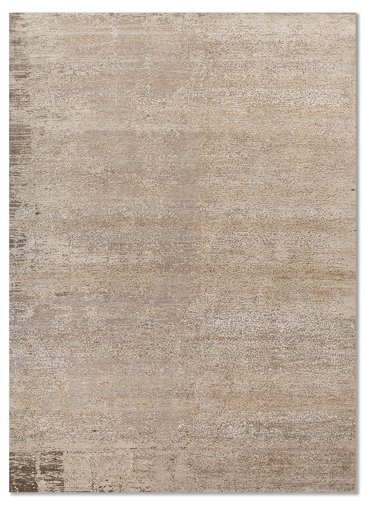 entropy ivory wool and silk hand knotted Rug - HeadShot