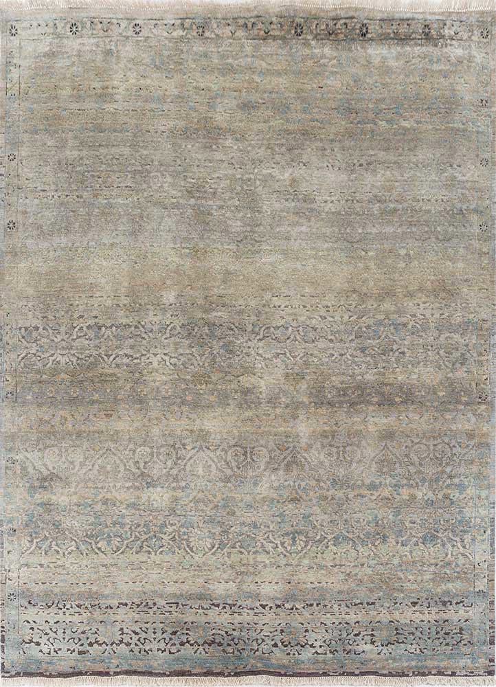 viscaya blue afghan wool and silk hand knotted Rug - HeadShot