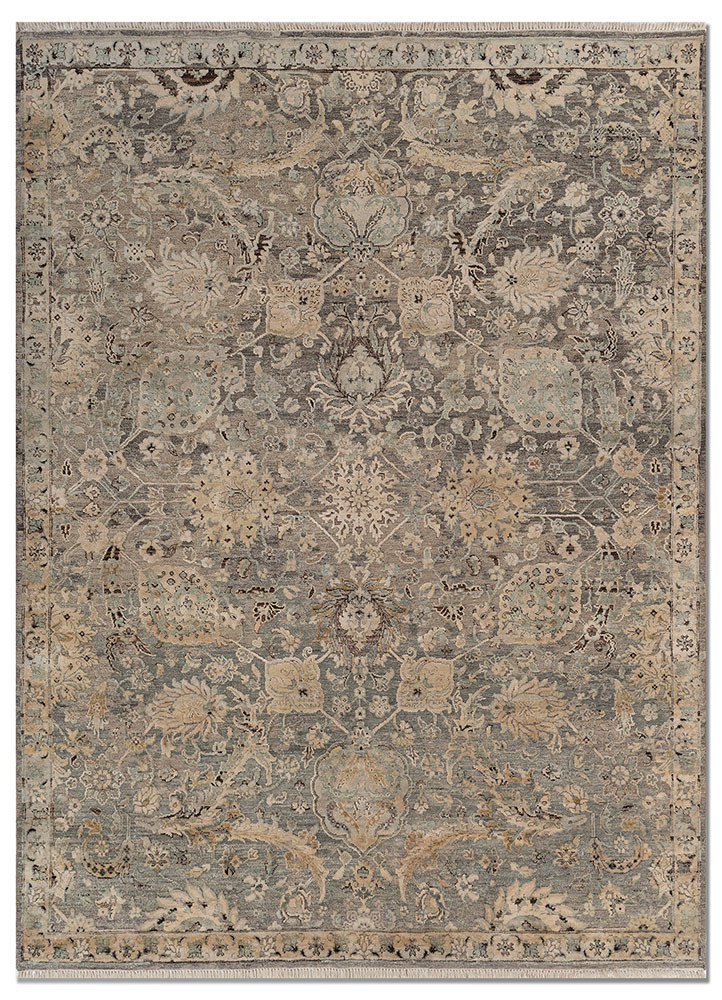viscaya blue afghan wool and silk hand knotted Rug - HeadShot