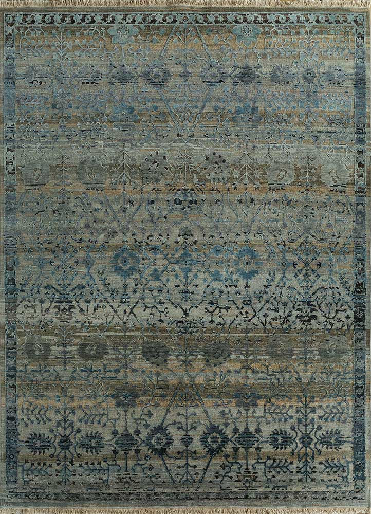 viscaya blue afghan wool and silk hand knotted Rug - HeadShot