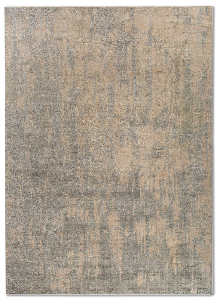 entropy ivory wool and silk hand knotted Rug - HeadShot