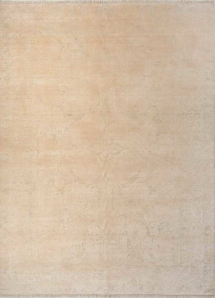 far east ivory afghan wool and silk hand knotted Rug - HeadShot