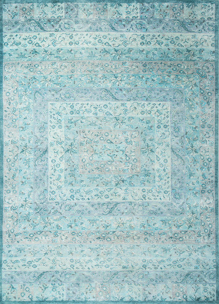 blue kani blue wool and silk hand knotted Rug