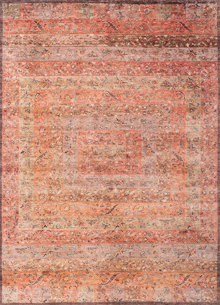 far pavilions red and orange wool and silk hand knotted Rug - HeadShot far pavilions red and orange wool and silk hand knotted Rug - HeadShot