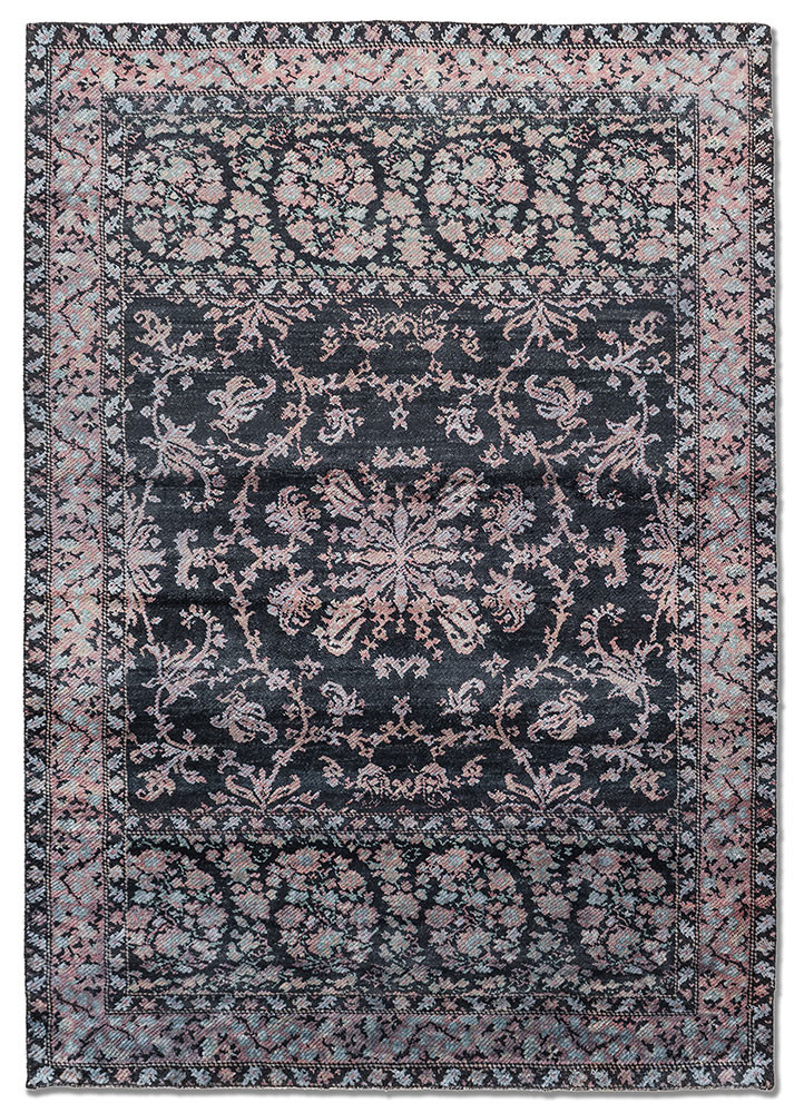 aprezo grey and black wool and silk hand knotted Rug - HeadShot