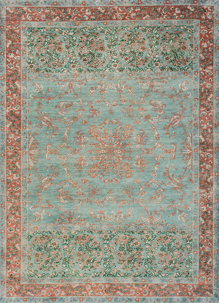  blue wool and silk hand knotted Rug