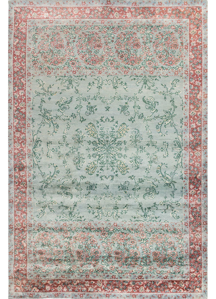 far pavilions blue wool and silk hand knotted Rug - HeadShot far pavilions blue wool and silk hand knotted Rug - HeadShot