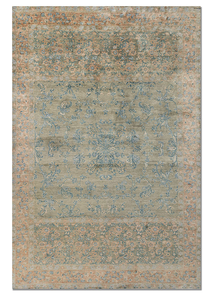 far pavilions green wool and silk hand knotted Rug - HeadShot far pavilions green wool and silk hand knotted Rug - HeadShot