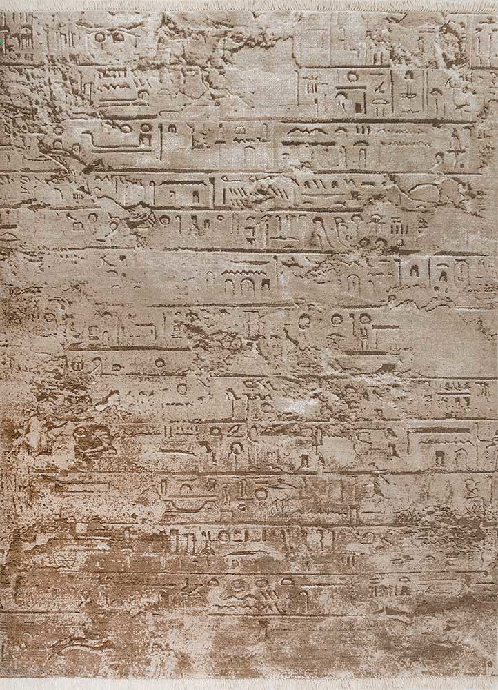 script beige and brown wool and bamboo silk hand knotted Rug - HeadShot script beige and brown wool and bamboo silk hand knotted Rug - HeadShot