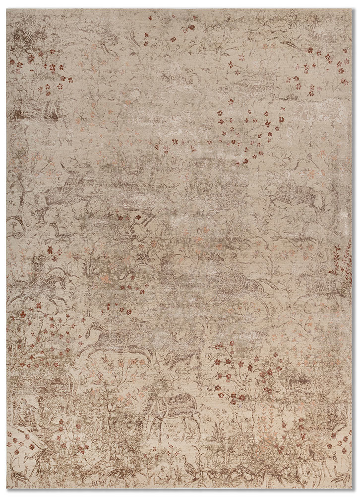 far east beige and brown wool and bamboo silk hand knotted Rug - HeadShot