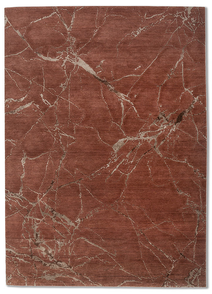  red and orange wool and bamboo silk hand knotted Rug