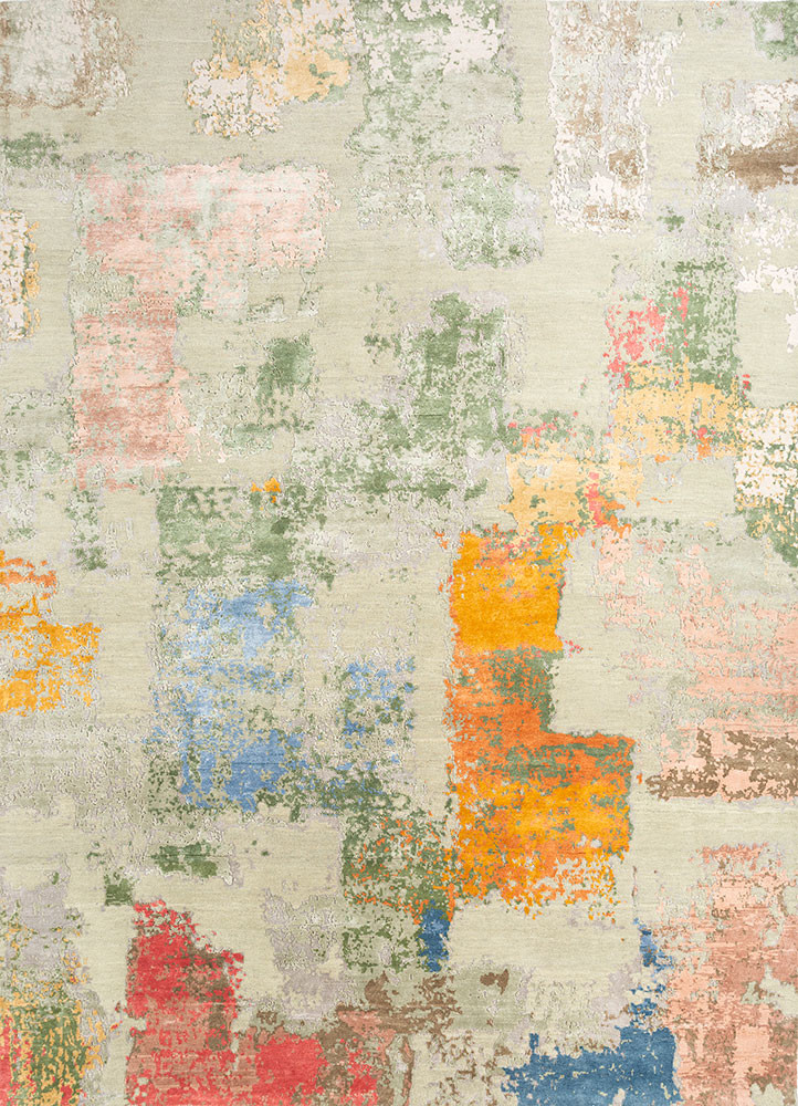  green wool and bamboo silk hand knotted Rug