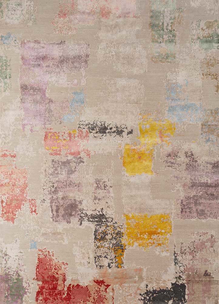  ivory wool and bamboo silk hand knotted Rug