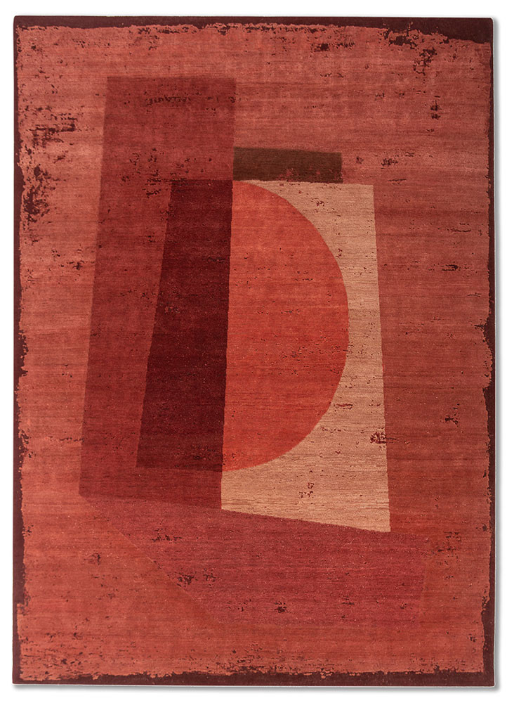  red and orange wool and bamboo silk hand knotted Rug