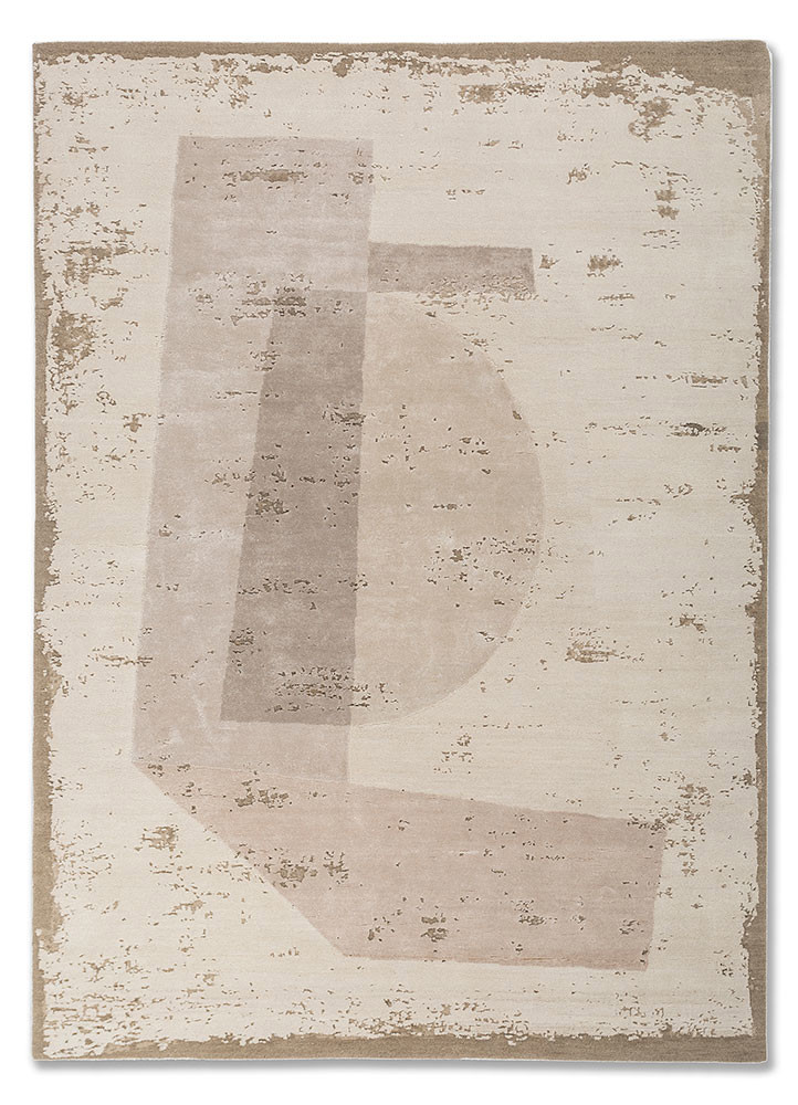 unfold by kavi ivory wool and bamboo silk hand knotted Rug - HeadShot