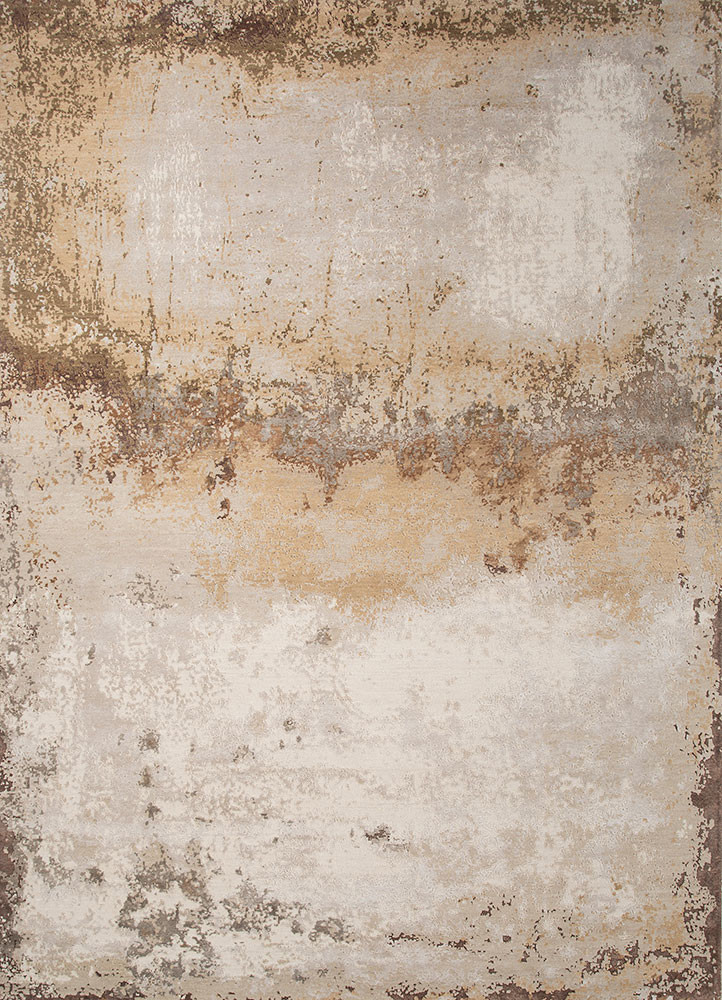  ivory wool and bamboo silk hand knotted Rug