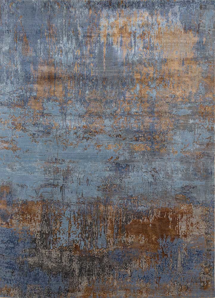 blue blue wool and bamboo silk hand knotted Rug