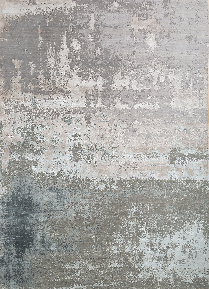 grey and black grey and black wool and bamboo silk hand knotted Rug