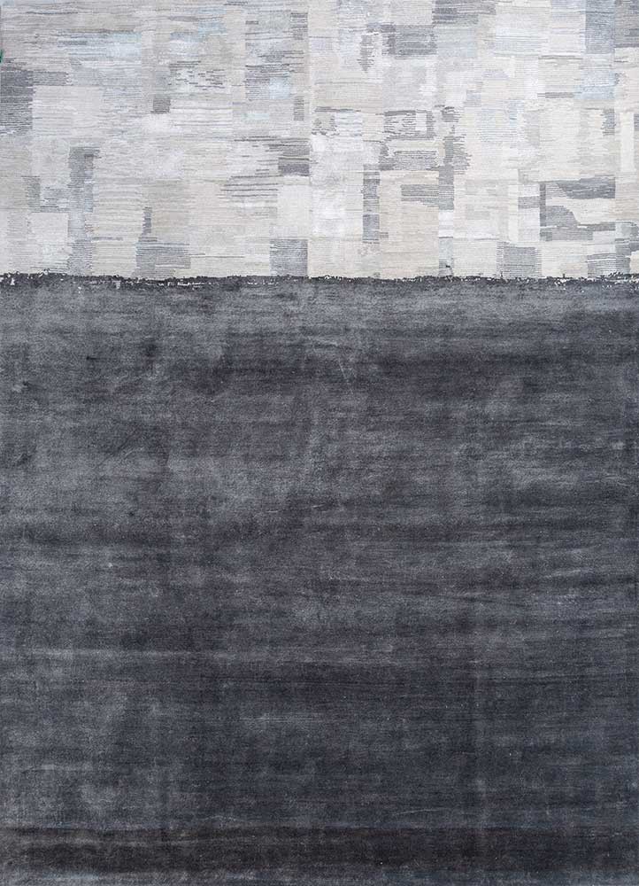 unfold by kavi grey and black wool and bamboo silk hand knotted Rug - HeadShot