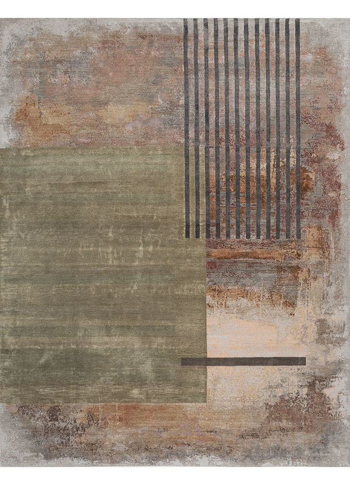 grey and black grey and black wool and bamboo silk hand knotted Rug