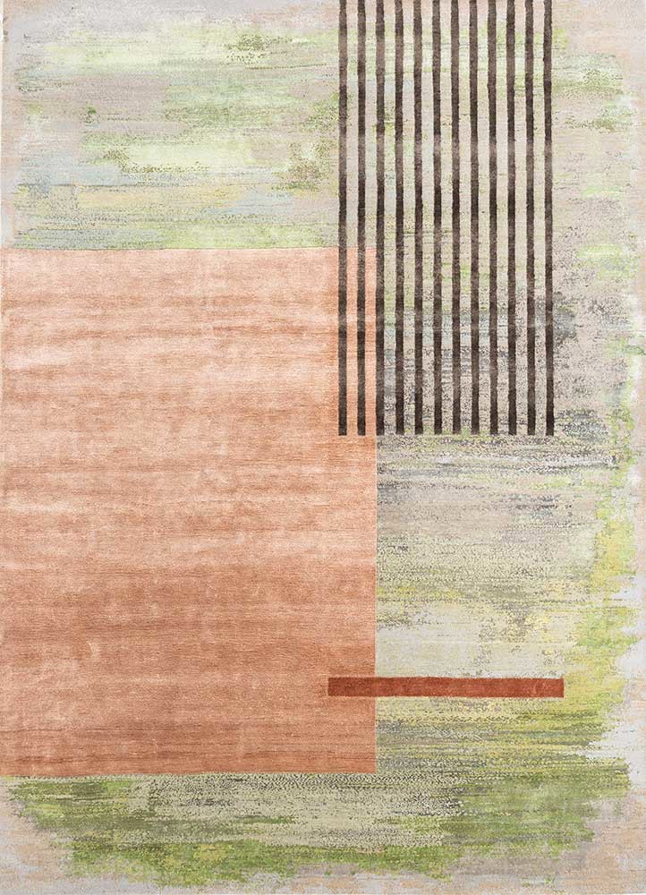 grey and black grey and black wool and bamboo silk hand knotted Rug